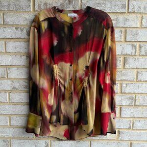 TORRID 3/4 Sleeve Button Front Collared Hi-Lo Sheer Blouse Shirt  Size 1 (1X).